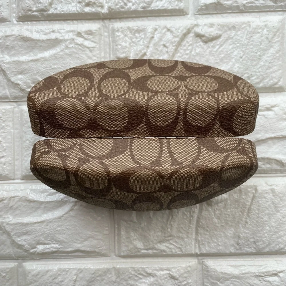 Coach Glasses Case Signature C Monogram Brown Tan Hard Clamshell Eye Sunglasses